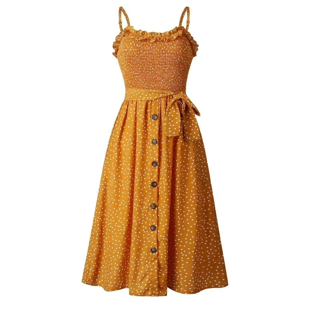 Sexy summer sleeveless button polka dot dress