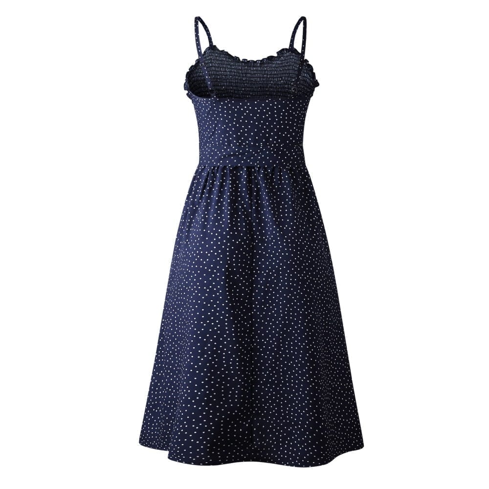 Sexy summer sleeveless button polka dot dress