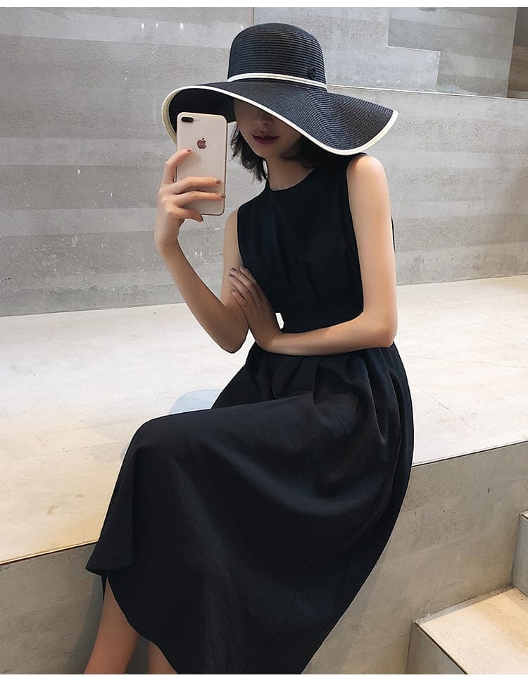 Solid Elegant Casual Party O-neck Sleeveless Tank Dress in Dresses