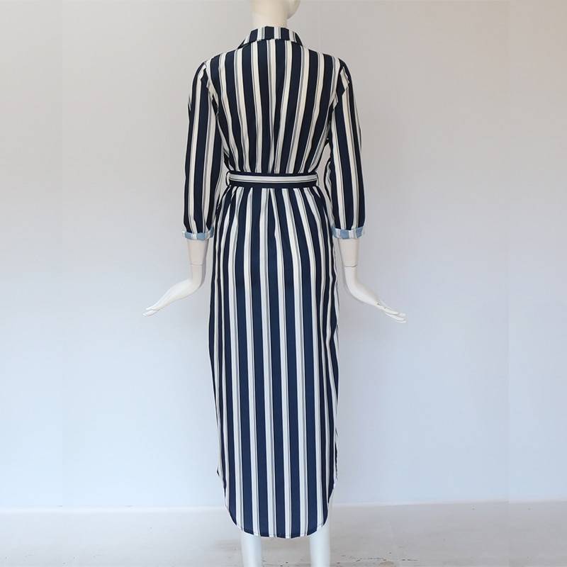 Boho print maxi long casual v-neck long sleeve sashes dress with pocket