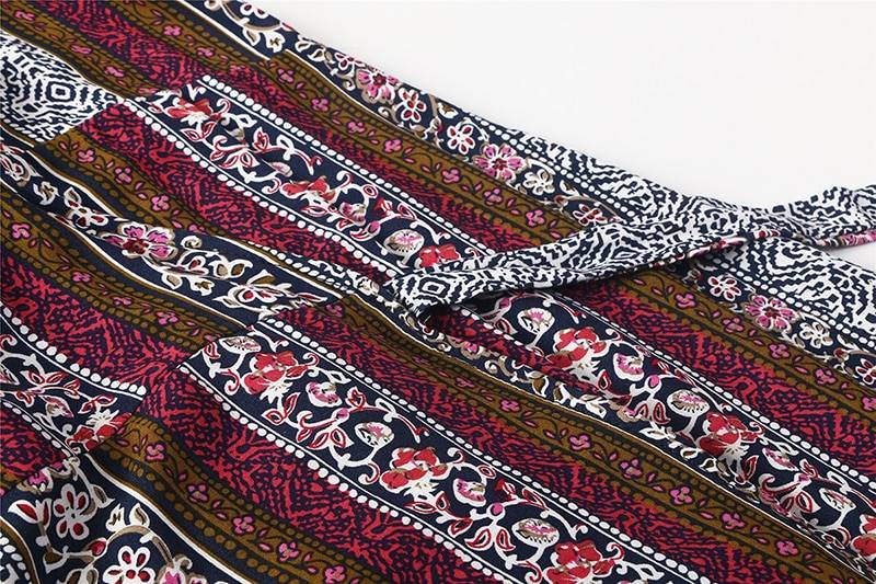 Floral print V-neck long sleeve hippie floor-length dress in Dresses