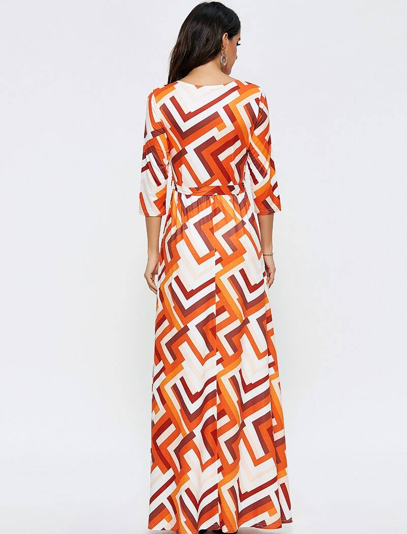 Geometric print  half sleeve casual maxi dress