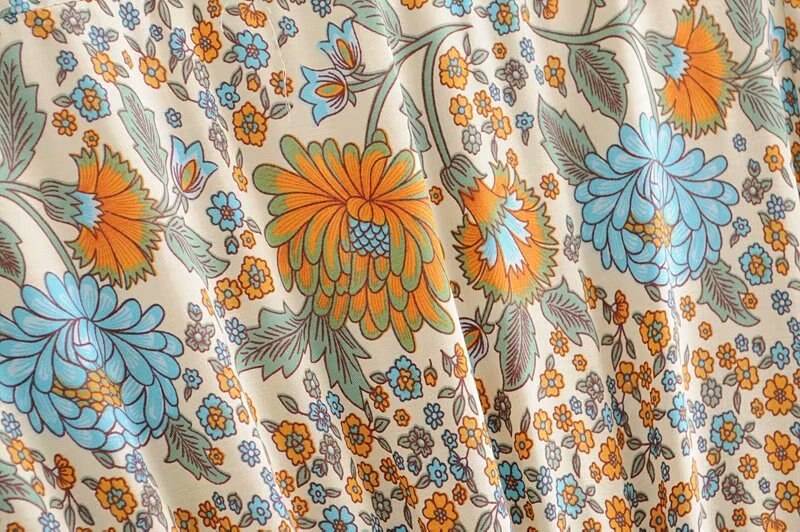 Floral Print V-Neck 3/4 SleeveBohemian Maxi Dress in Dresses