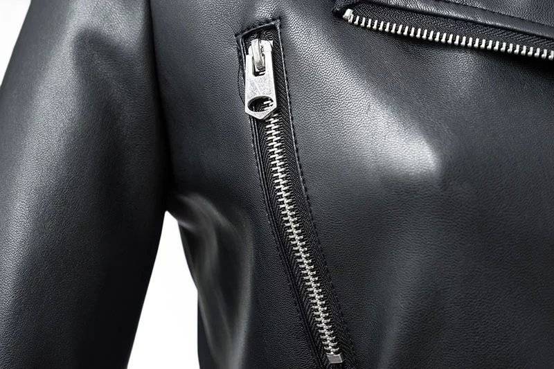 Black Faux Leather Zipper Turn-down Collar Motor Biker Jacket in Coats & Jackets