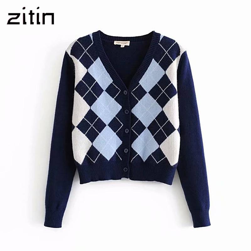 Vintage Geometric Rhombic Cardigan Sweater in Sweaters