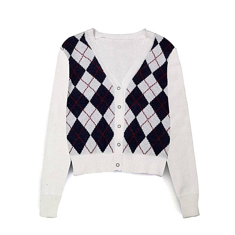 Vintage Geometric Rhombic Cardigan Sweater in Sweaters