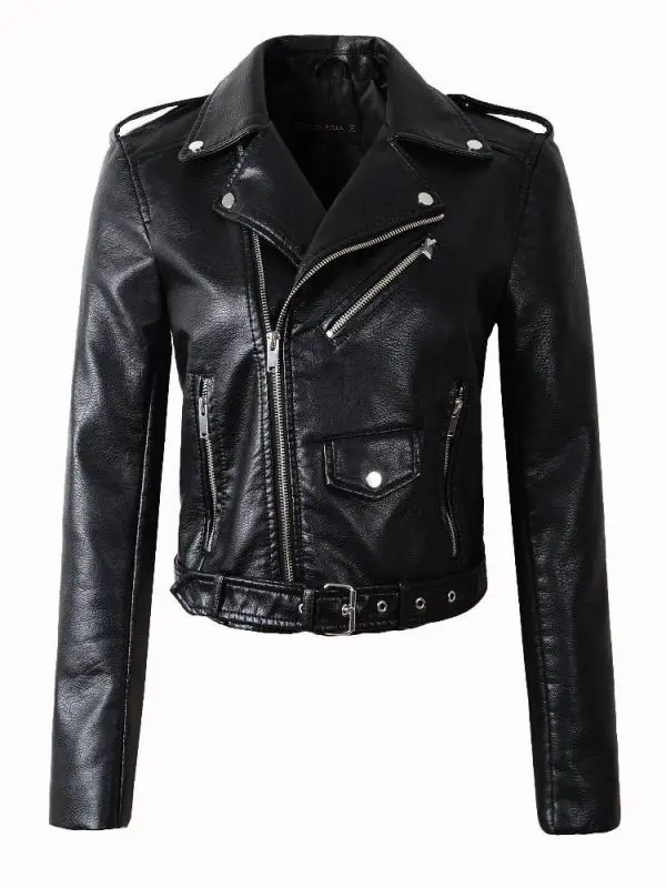 Motorcycle slim pu leather jacket