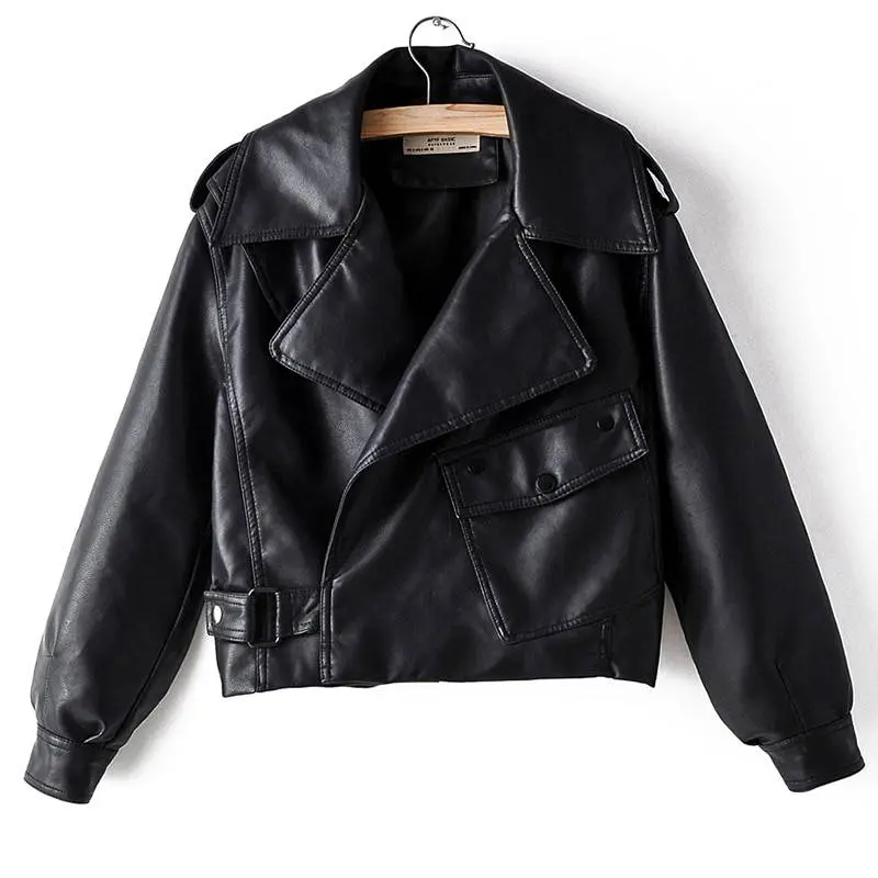 Motorcycle turndown collar loose leather jacket