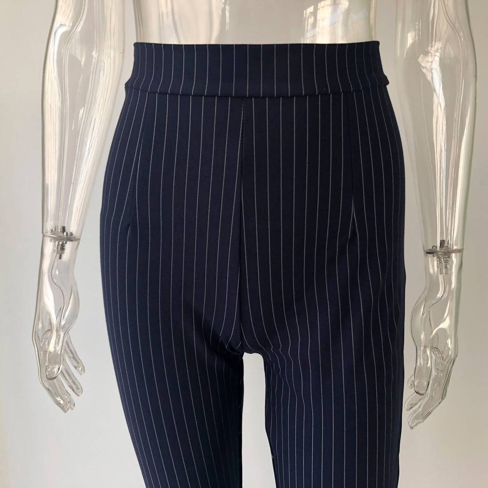 High Waist Skinny Bottom Striped Trouser in Pants