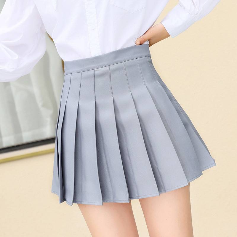 High waist stitching student pleated mini skirt
