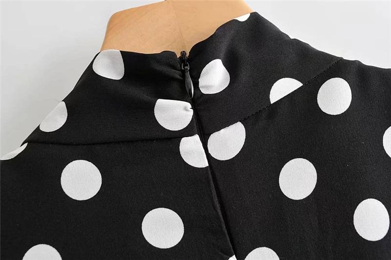 Chic polka dot print black long sleeve high waist with belt short jumpsuit