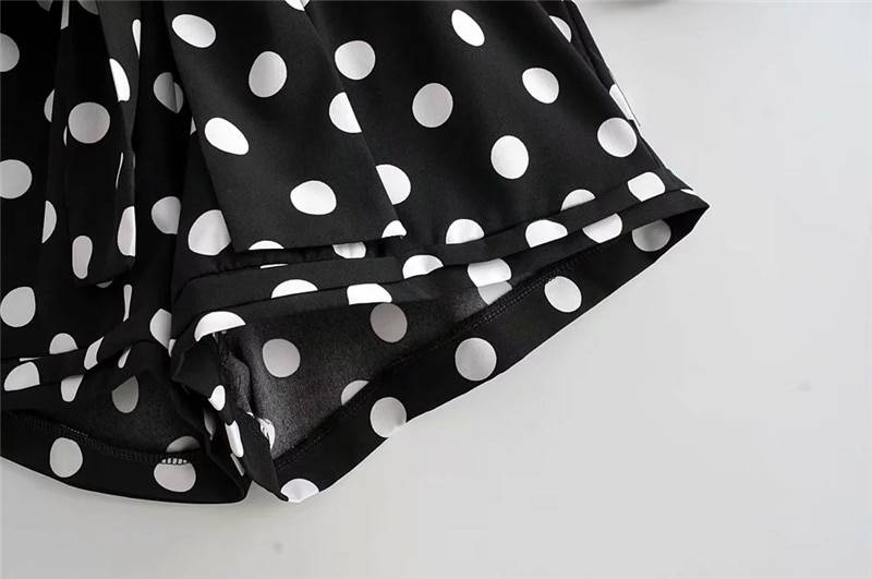 Chic polka dot print black long sleeve high waist with belt short jumpsuit