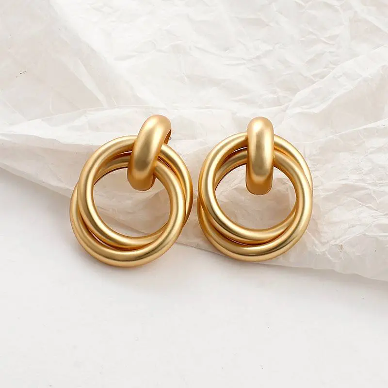 Gold Round Geometric Drop Statement Earrings in Earrings