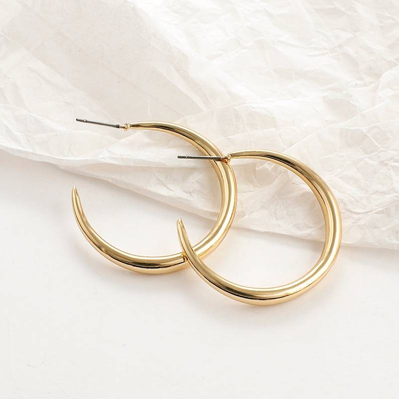 Gold Round Geometric Drop Statement Earrings in Earrings