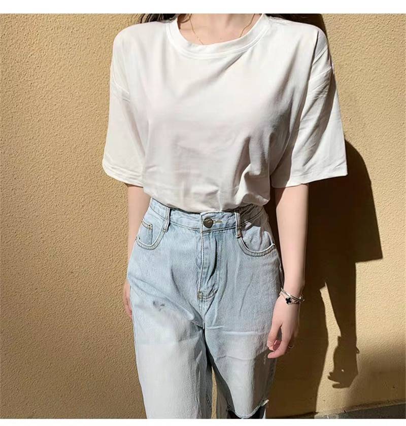 O Neck Loose Basic Cotton T Shirt in T-shirts & Tops