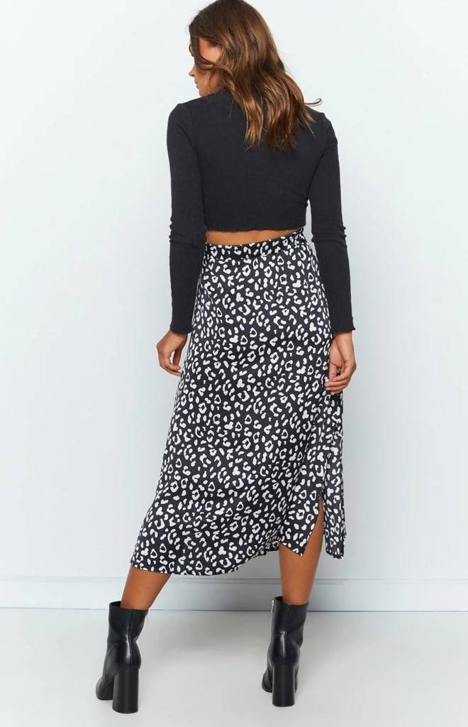 Leopard print chiffon split long skirt