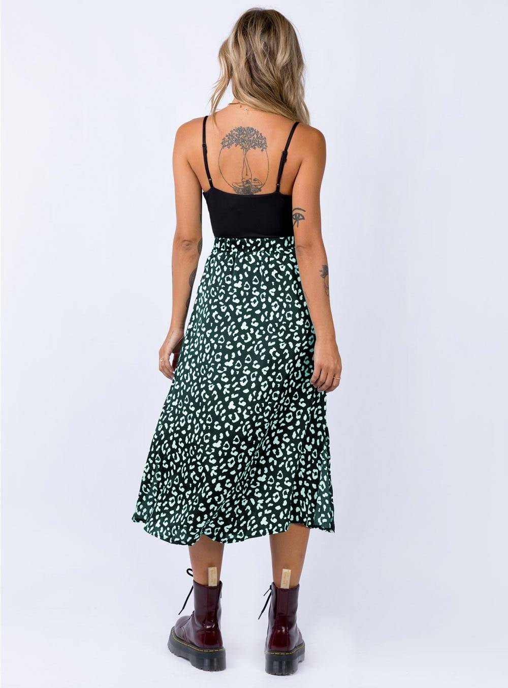 Leopard Print Chiffon Split Long Skirt in Skirts