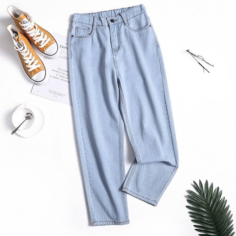 4 Color Elastic Waist High Mom Jeans Pants in Pants