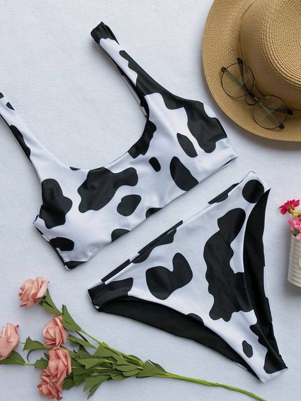 Cow print push up brazilian two pieces swimsuit