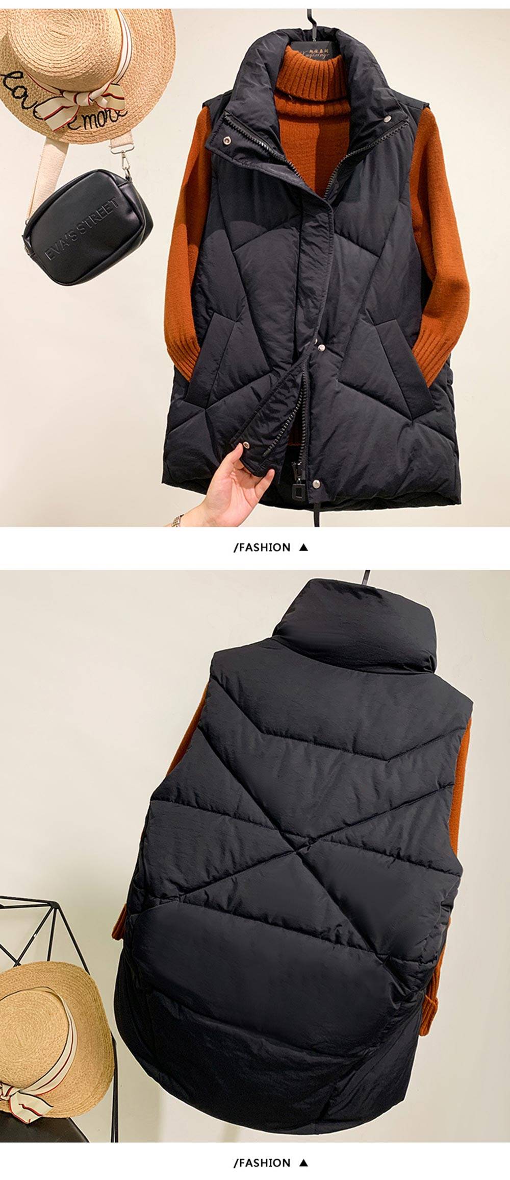 Stand Collar Cotton Padded Sleeveless Jacket Vest in Coats & Jackets