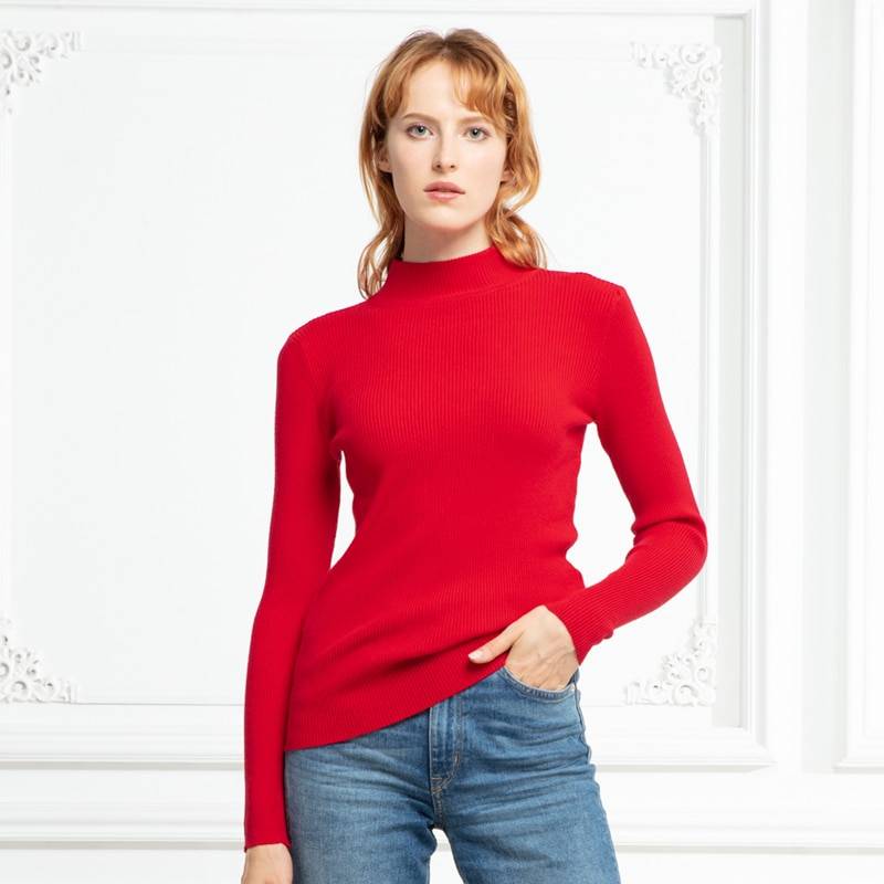 Turtleneck long sleeve slim-fit pullover sweater