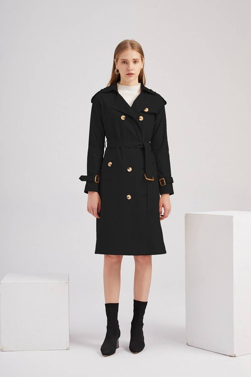 Classic double breasted cotton long trench coat