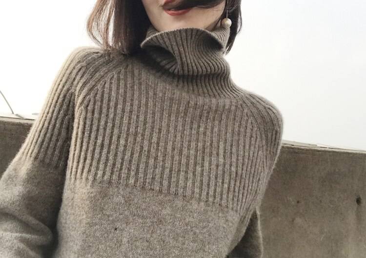 Turtleneck beige khaki sweater