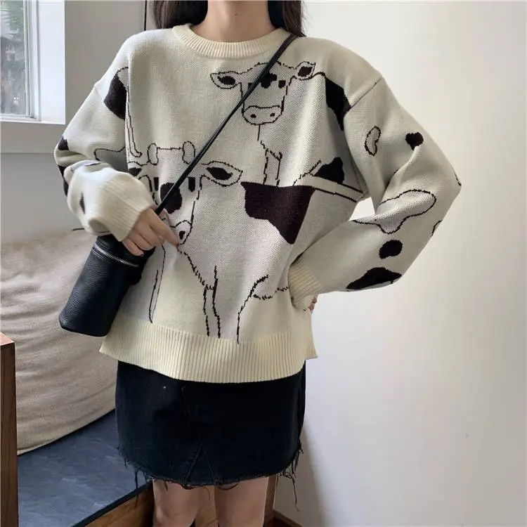 Vintage casual loose lazy cow sweater