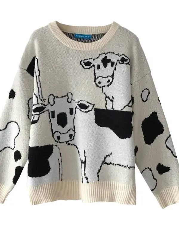 Vintage casual loose lazy cow sweater