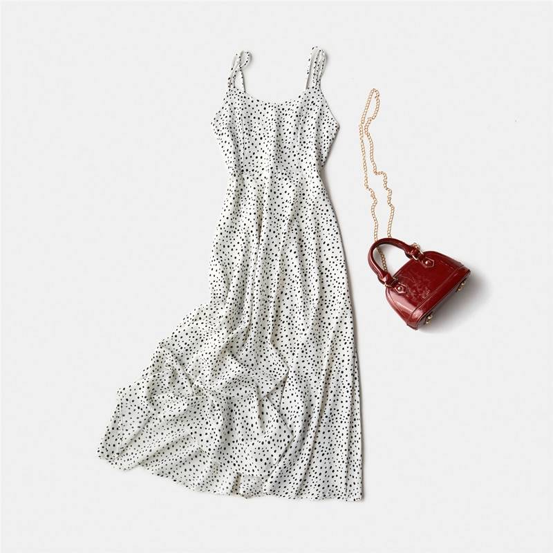 Cross Spaghetti Strap Open Back Dot Beach Ankle-Length Dress in Dresses