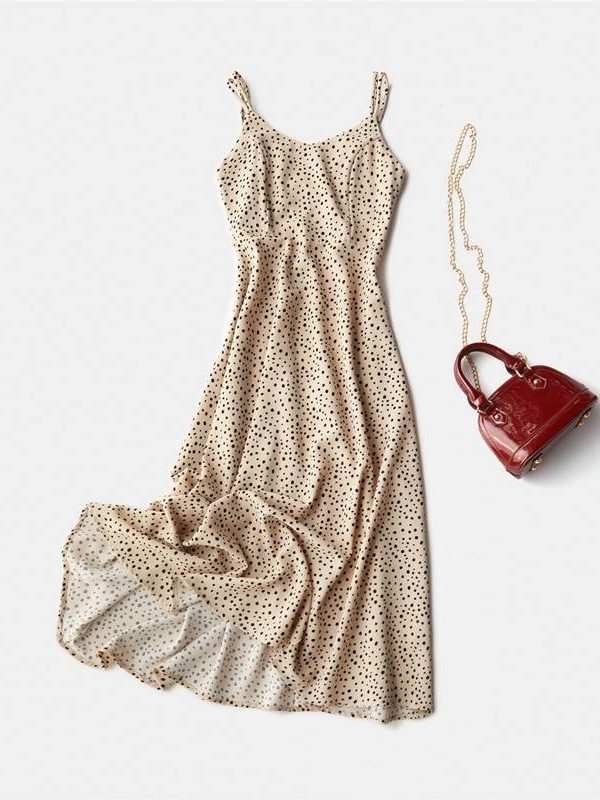 Cross Spaghetti Strap Open Back Dot Beach Ankle-Length Dress in Dresses