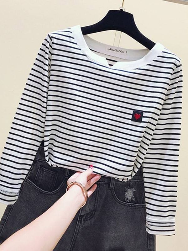 Casual Long Sleeve Basic Cotton T Shirt in T-shirts & Tops