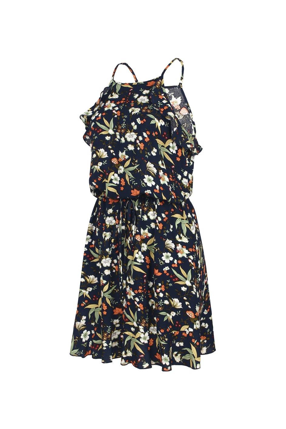 Halter Print Sleeveless Ruffles Above Knee Mini Floral Dress in Dresses