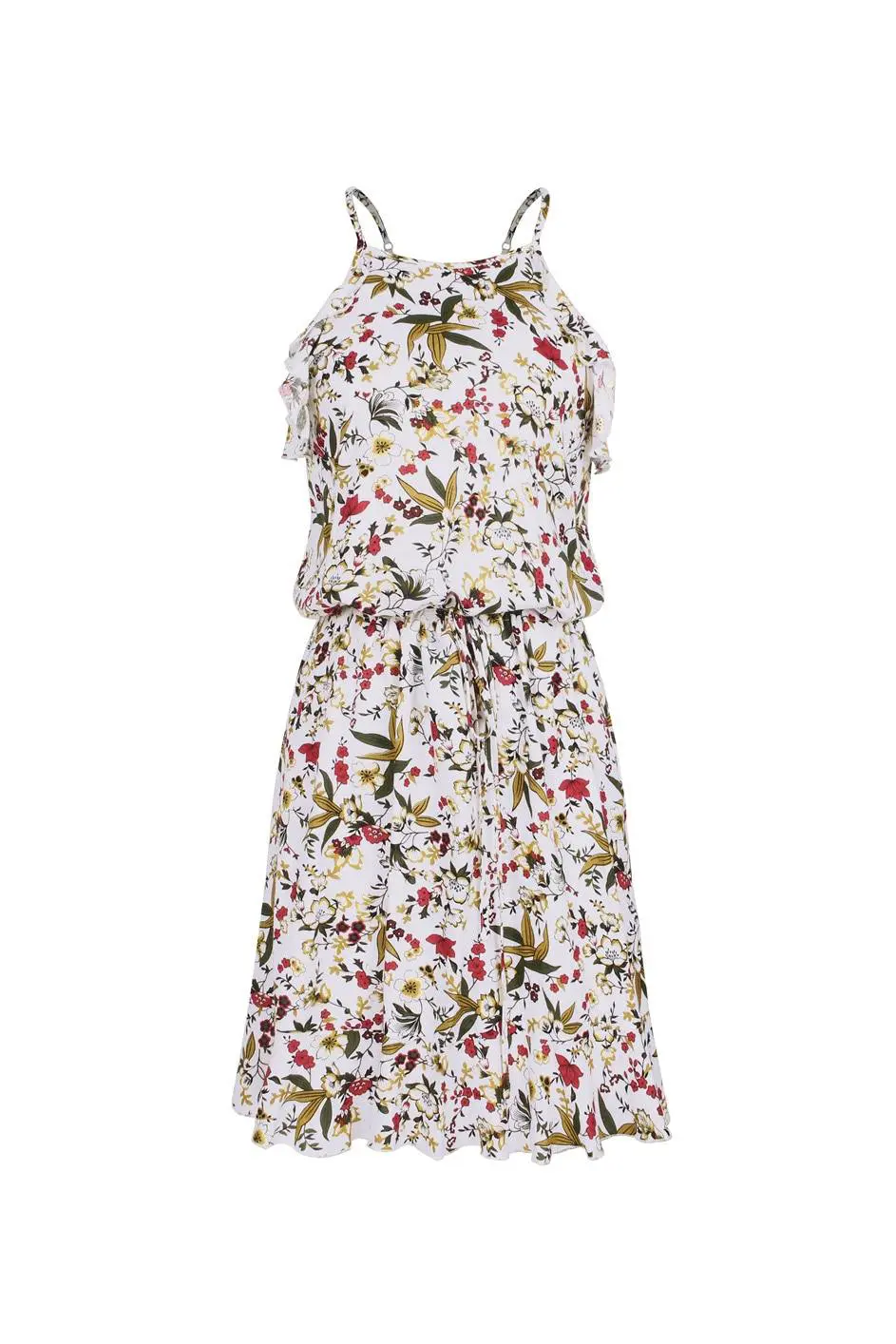 Halter Print Sleeveless Ruffles Above Knee Mini Floral Dress in Dresses