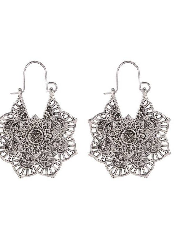 Antique gypsy indian tribal ethnic hoop dangle mandala earrings