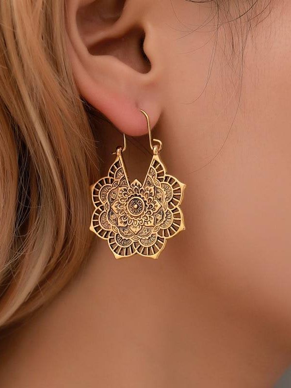 Antique gypsy indian tribal ethnic hoop dangle mandala earrings