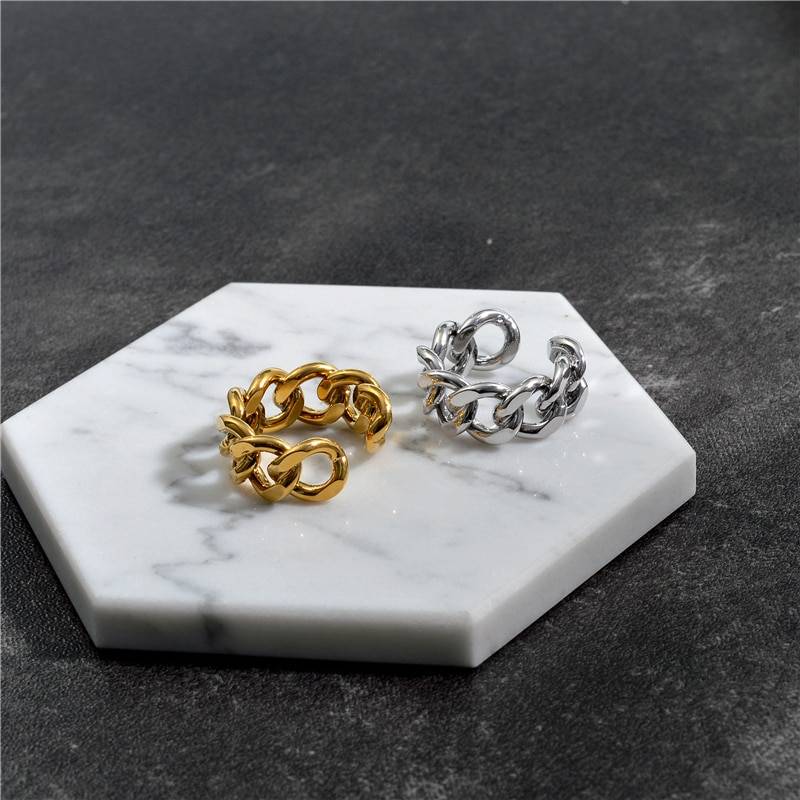 Gold Silver Twisted Geometric Chain Rings in Rings