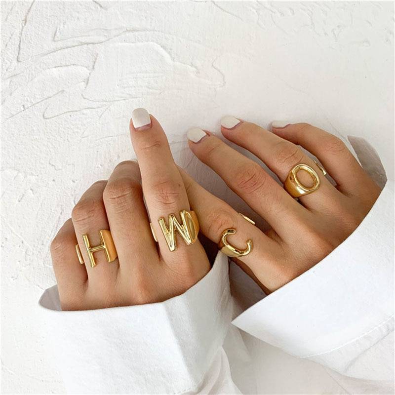 Gold initial chunky a-z letter rings