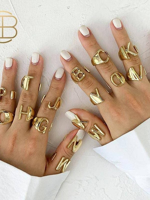 Gold initial chunky a-z letter rings