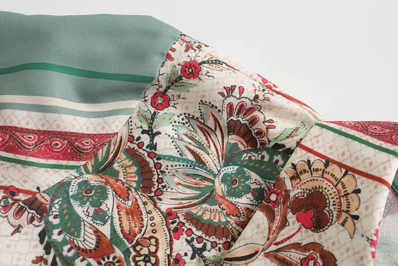 Vintage floral print sashes long sleeve shirt dress