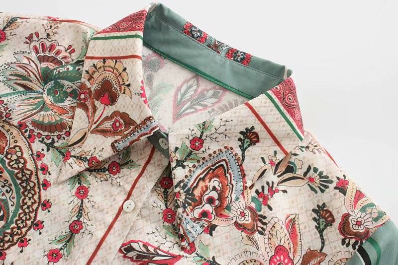 Vintage Floral Print Sashes Long Sleeve Shirt Dress in Dresses