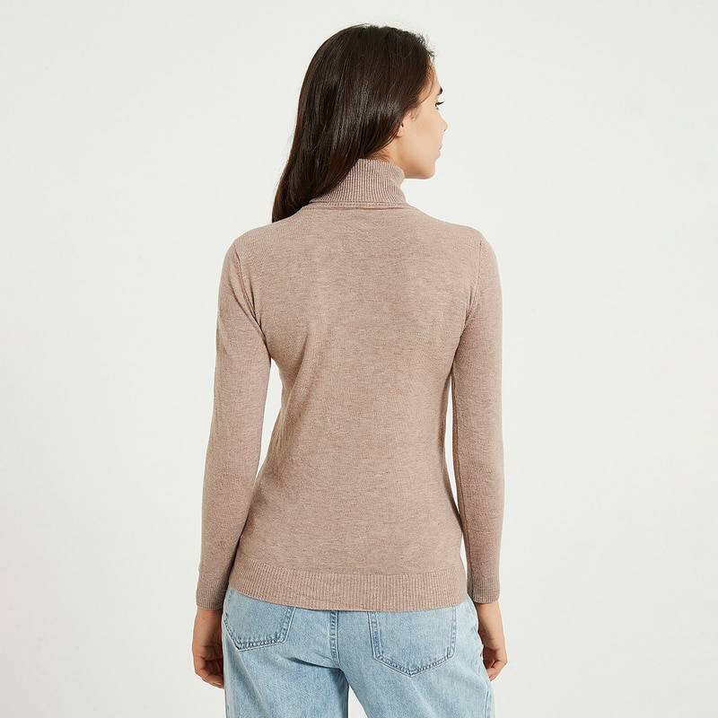 Turtleneck casual knitting long sleeve elastic sweater pullover