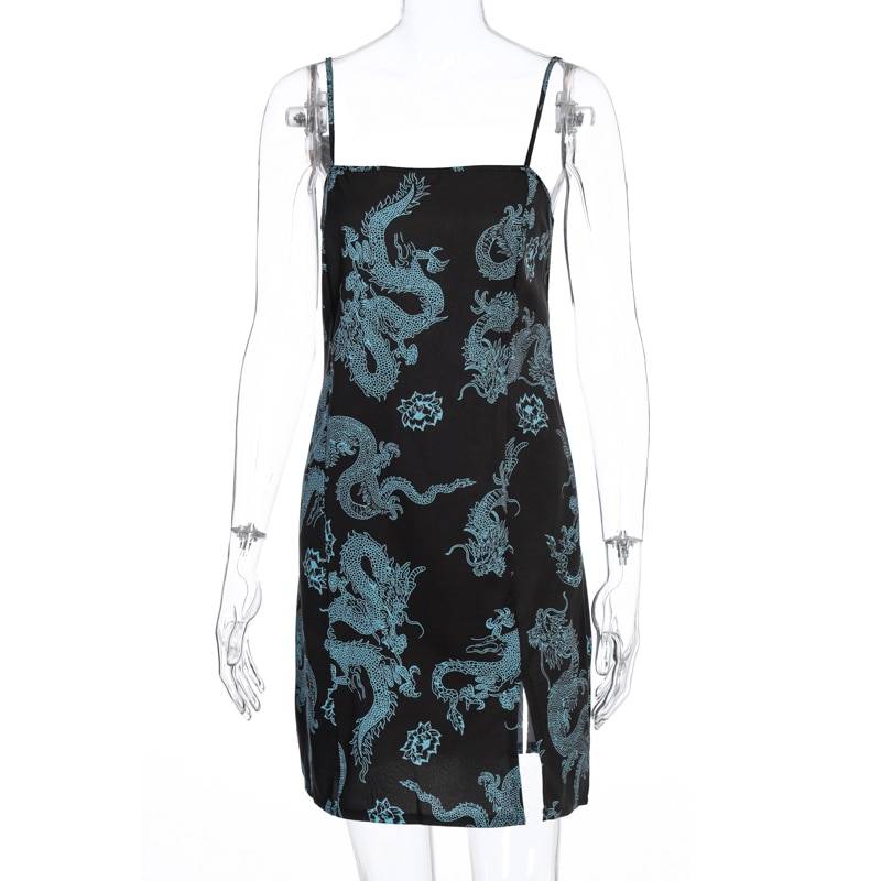 Dragon Print Sleeveless Mini Dress in Dresses