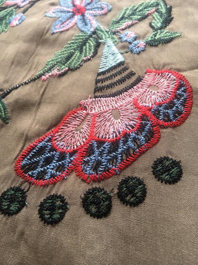 Vintage Army Green Flowers Embroidery Beach Kimono in Swimsuits
