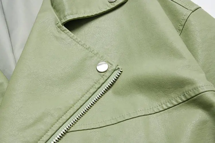 Soft leather loose turndown collar rivet zipper punk jacket