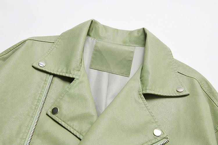 Soft Leather Loose Turndown Collar Rivet Zipper Punk Jacket in Coats & Jackets