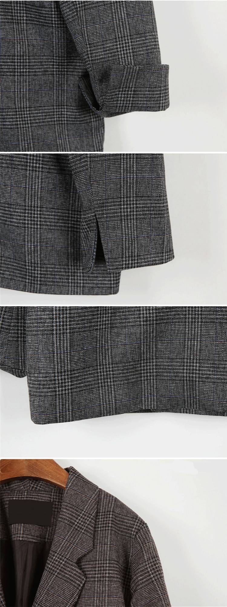 Plaid double breasted pockets formal jacket