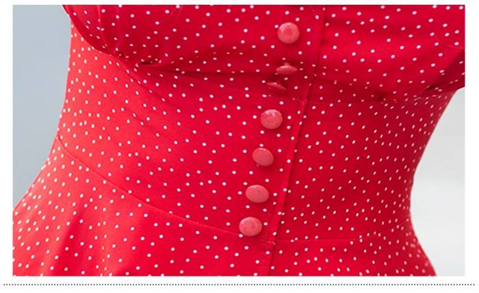 Red Dot Printing Deep V-Neck A-Line Long Dress in Dresses