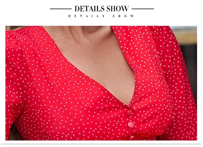 Red Dot Printing Deep V-Neck A-Line Long Dress in Dresses