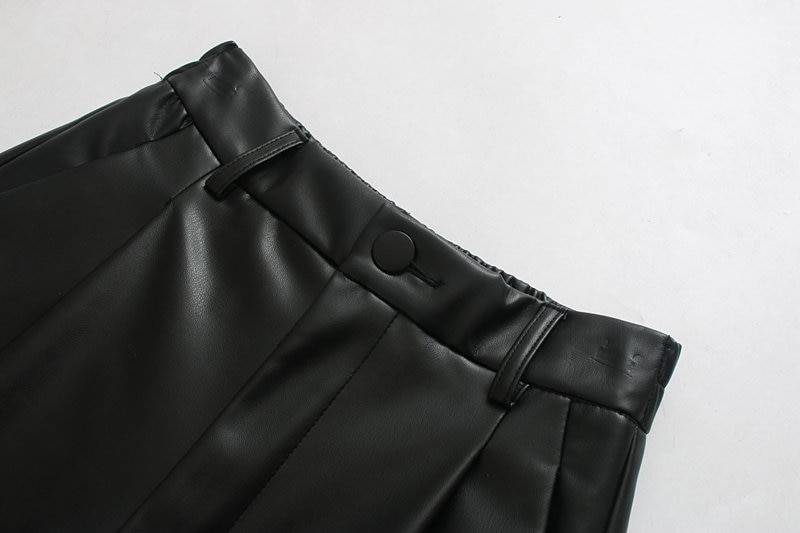 High waist black pu leather loose pencil pocket pants